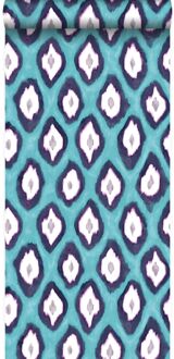 Origin behang ikat motief turquoise Blauw