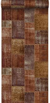 Origin behang kelim patchwork roest bruin Blauw