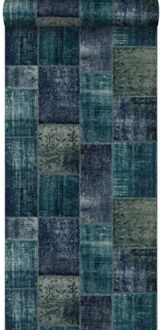 Origin behang kelim patchwork smaragd groen Blauw