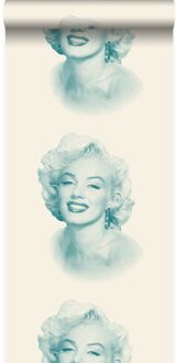 Origin behang Marilyn Monroe wit en turquoise Blauw