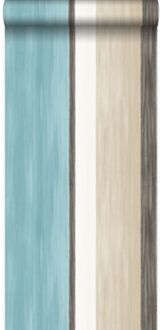 Origin behang strepen turquoise en beige Blauw