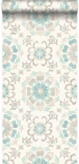 Origin behang suzani bloemen celadon groen Blauw