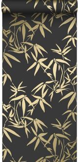 Origin Wallcoverings behang bamboe bladeren zwart en goud - 0,53 x 10, Goud, Zwart