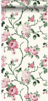 Origin Wallcoverings behang bloemen roomwit, roze en groen - 53 cm x 1 Roze, Wit, Groen