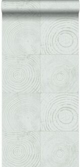 Origin Wallcoverings behang dwarsdoorsnede boomstam mintgroen - 53 cm