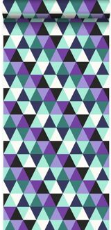 Origin Wallcoverings behang grafische driehoeken paars en licht azuurb Blauw, Paars