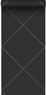 Origin Wallcoverings behang grafische lijnen zwart en goud - 0,53 x 10 Zwart, Goud