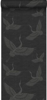 Origin Wallcoverings behang kraanvogels donkergrijs - 0,53 x 10,05 m