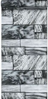Origin Wallcoverings behang marmeren stenen zwart en wit - 53 cm x 10, Zwart, Wit