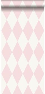 Origin Wallcoverings behang ruiten glanzend roze en wit - 0,53 x 10,05 Roze, Wit