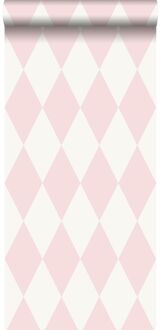 Origin Wallcoverings behang ruiten glanzend roze en wit - 0,53 x 10,05 Roze, Wit