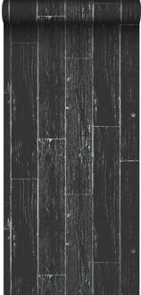 Origin Wallcoverings behang verweerde houten planken mat zwart en zilv Zilver, Zwart