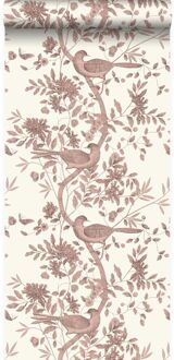 Origin Wallcoverings behang vogel gravure ivoor wit en glanzend koper Beige, Rood, Bruin, Koper, Wit