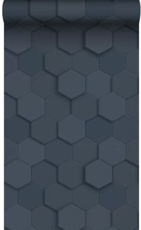 Origin Wallcoverings eco-texture vliesbehang 3d hexagon motief donkerb Blauw