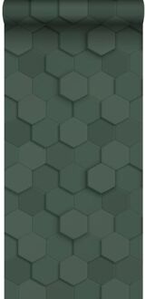 Origin Wallcoverings eco-texture vliesbehang 3d hexagon motief donkerg Groen