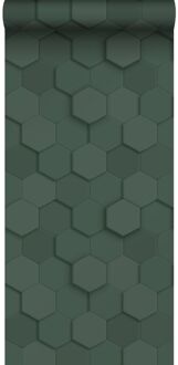 Origin Wallcoverings eco-texture vliesbehang 3d hexagon motief donkerg Groen