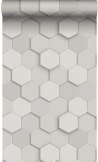 Origin Wallcoverings eco-texture vliesbehang 3d hexagon motief lichtgr Grijs