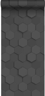 Origin Wallcoverings eco-texture vliesbehang 3d hexagon motief zwart