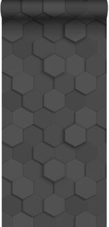 Origin Wallcoverings eco-texture vliesbehang 3d hexagon motief zwart