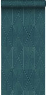 Origin Wallcoverings eco-texture vliesbehang origami motief donkerblau Blauw