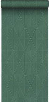 Origin Wallcoverings eco-texture vliesbehang origami motief donkergroe Groen