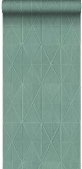 Origin Wallcoverings eco-texture vliesbehang origami motief vergrijsd Groen, Grijs