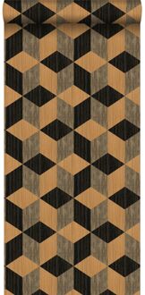 Origin Wallcoverings XXL behang grasweefsel in grafisch 3D motief lich Bruin, Zwart