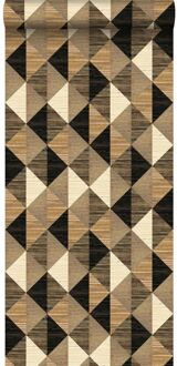 Origin Wallcoverings XXL behang grasweefsel in grafisch 3D motief zwar Beige, Bruin, Zwart