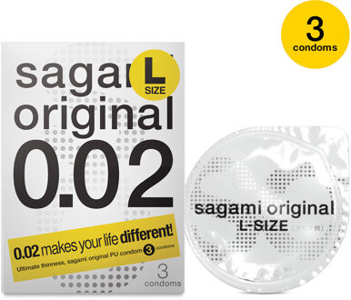 Original 0.02 Size L (58mm) - Ultradunne Latexvrije Condooms 3 stuks Transparant - 60 (omtrek 12-13 cm)