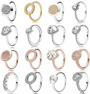 original 100% 925 Sterling Silver Ring with logo 100% 925 rose gold love elegant large zircon ring