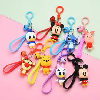 Original Disney Key Ring Mickey Minnie Donald Duck Daisy Stitch Winne Pooh Key Ring Bell Pendant Cosplay Accessories