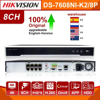 Original Hikvision Nvr DS-7608NI-K2/8P 4K Network Video Recorder 8CH 8 POE ports nvr for POE IP cctv camera security system kit