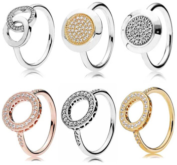 Original Pave Logo Two-tone Signature Circles Hearts Of Halo With Crystal Ring 925 Sterling Silver Ring DIY Europe Jewelry
