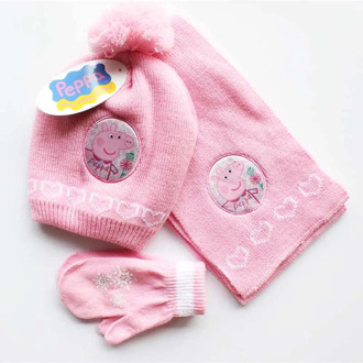 Original Peppa Pig Cartoon Printing Kniting Scarf Gloves Hat 3 Pcs/lot Set Kids Winter Outdoor Warm Clothes Goods for Girls Gift