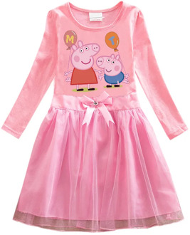 Original Peppa Pig Child Girl Cotton Dress Cartoon Waistband Bow Baby Princess Dress Mesh Long-Sleeved Gift for Children