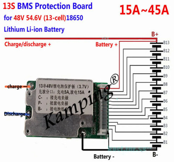 original protection BMS PCB is suitable for 48V / 54.6V 13s 18650 rechargeable lithium ion battery pack 15-45a electric bicycle