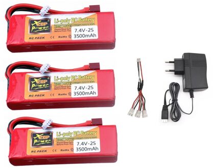 Originele 144001 2S 7.4 V 3500Mah Lipo Batterij Voor Wltoys 1/14 144001 Rc Auto Boot 7.4 V Oplaadbare batterij Lader Set Rood