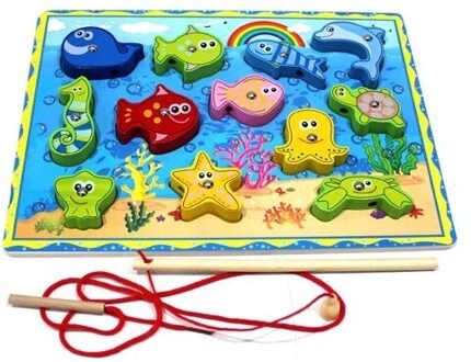 Originele Buotique Magnetische 12 Stuk Houten Vissen En Rijgen Educatief Vaardigheid Spel