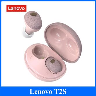 Originele Lenovo T2S Draadloze Bluetooth Oortelefoon W/Microfoon Tws Waterdichte Hifi Stereo Geluid Oordopjes Met Charger Case roze