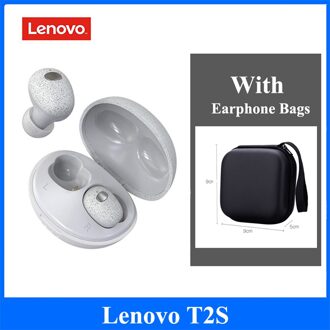 Originele Lenovo T2S Draadloze Bluetooth Oortelefoon W/Microfoon Tws Waterdichte Hifi Stereo Geluid Oordopjes Met Charger Case wit met zak