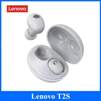 Originele Lenovo T2S Draadloze Bluetooth Oortelefoon W/Microfoon Tws Waterdichte Hifi Stereo Geluid Oordopjes Met Charger Case wit