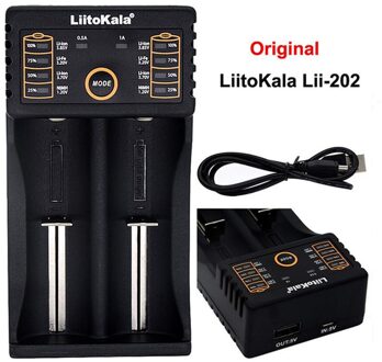 Originele LiitoKala Lii-202 USB Intelligente Acculader met Power Bank Functie voor Mh Lithium Ion voor 18650 14500 1044