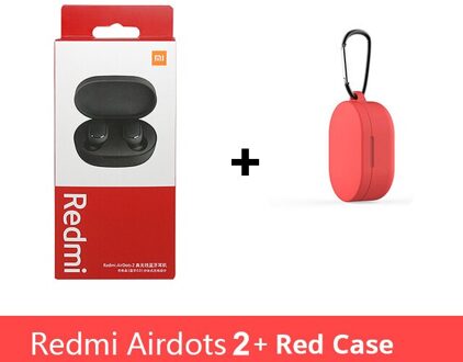 Originele Mi Airdots 2 Xiaomi Redmi Tws Oortelefoon Echte Draadloze Bluetooth 5.0 Mi Echte Draadloze Oordopjes Met Microfoon Noise Cancelling Add rood case