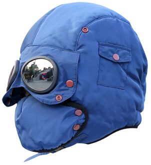 Originele Mode Fietshelm Warm Cap Winter Mannen Winter Hoeden Voor Vrouwen Kids Waterdicht Hood Hoed Met Bril blauw