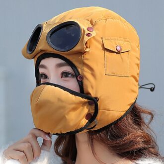 Originele Mode Fietshelm Warm Cap Winter Mannen Winter Hoeden Voor Vrouwen Kids Waterdicht Hood Hoed Met Bril geel