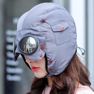 Originele Mode Fietshelm Warm Cap Winter Mannen Winter Hoeden Voor Vrouwen Kids Waterdicht Hood Hoed Met Bril grijs