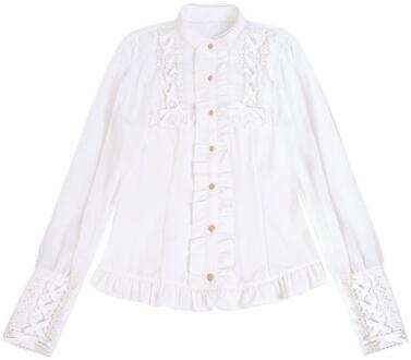 Originele Shirt Meisjes Lolita Blouse Tops Tie Manchetten Zoete Witte Beige Lint Cross Bows Innerlijke Dragen Voor Jsk Jurken vrouwen