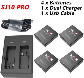 Originele SJCAM 4x Batterij En 1x Dual Charger Voor SJCAM SJ4000 SJ5000 SJ5000X M10 M20 SJ6 SJ7 SJ8 Pro SJ9 SJ10 PRO SJ10X Actie Camera For SJ10 PRO