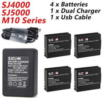 Originele SJCAM 4x Batterij En 1x Dual Charger Voor SJCAM SJ4000 SJ5000 SJ5000X M10 M20 SJ6 SJ7 SJ8 Pro SJ9 SJ10 PRO SJ10X Actie Camera For sj4000sj5000m10
