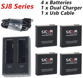 Originele SJCAM 4x Batterij En 1x Dual Charger Voor SJCAM SJ4000 SJ5000 SJ5000X M10 M20 SJ6 SJ7 SJ8 Pro SJ9 SJ10 PRO SJ10X Actie Camera For SJ8 Series